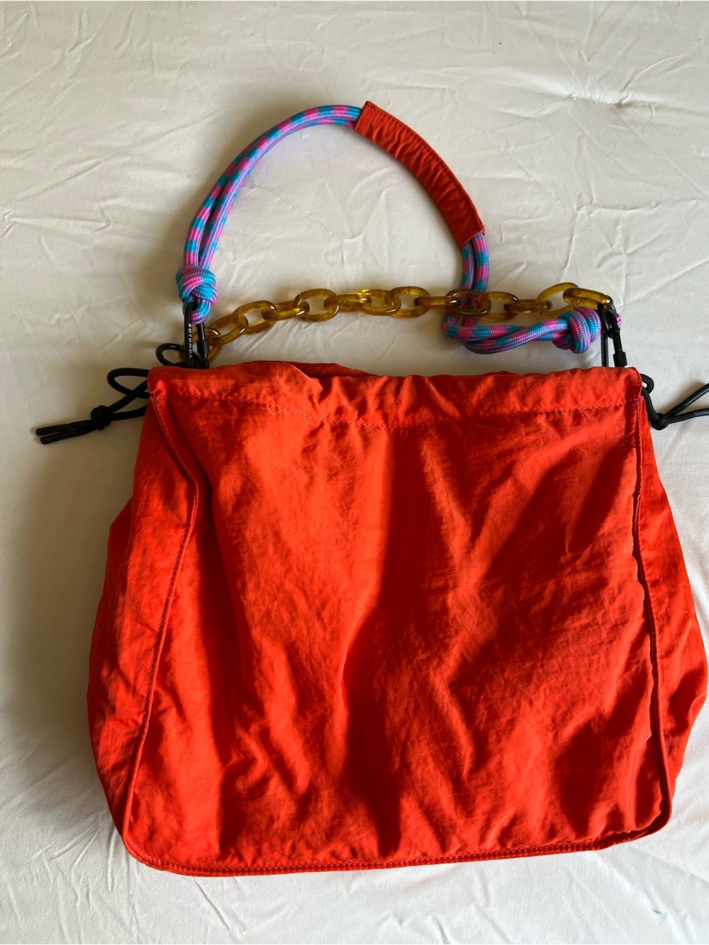 Bright Orange Tote with Mixed Chain & Rope Handle - Picture 2 of 6